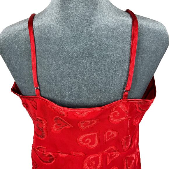 Y2K Babydoll Camisole Tank Top Medium Red Textured Hearts Mesh Overlay Satin Vtg - Picture 5 of 15
